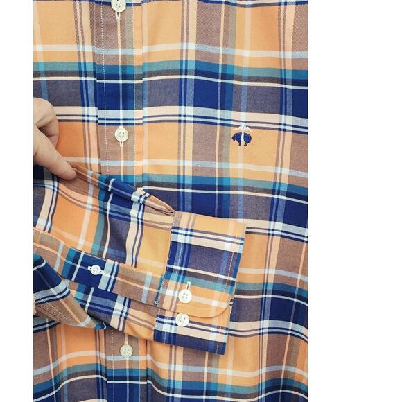 Brooks Brothers Regent Fit Button Down Polo Orange Blue Size XL - Picture 5 of 6